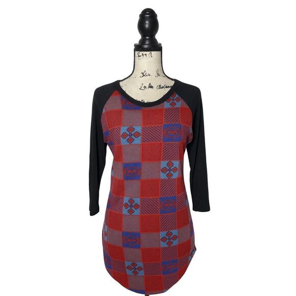 LuLaRoe Randy Raglan Baseball Tee XS – Red Blue Black Checkered - Picture 1 of 3